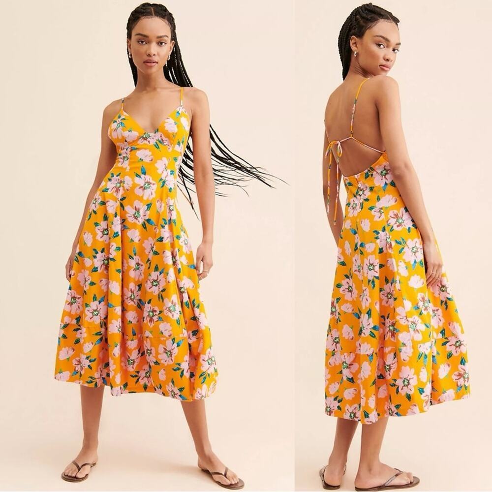 Free People Finer Things Printed Halter Midi Dress Sunshine Combo Tropical Small - Picture 8 of 16